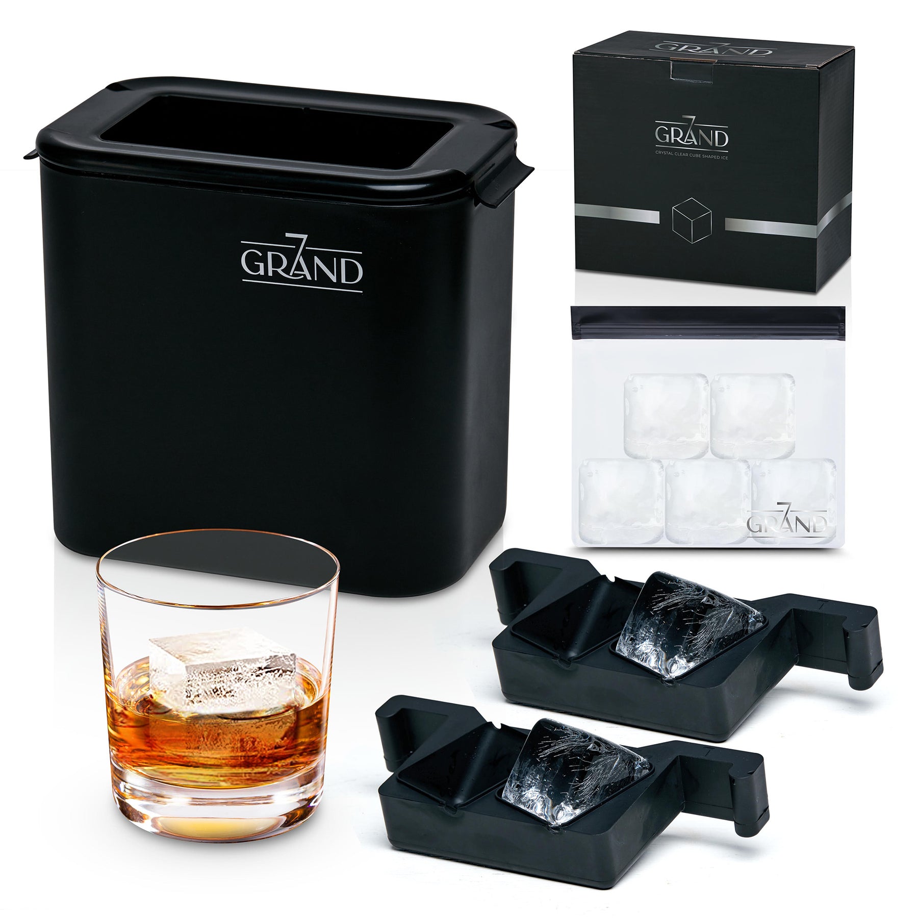 True Cubes Crystal Clear Ice Cube Maker- 4 Large Clear Ice Cubes for  Cocktails, Drinks & Whiskey - BPA-Free Silicone Square Ice Cube Mold -  Whiskey